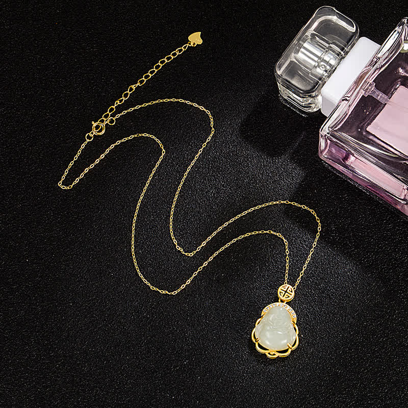 Collier Bouddha en jade blanc Hetian, pendentif de protection en argent sterling 925