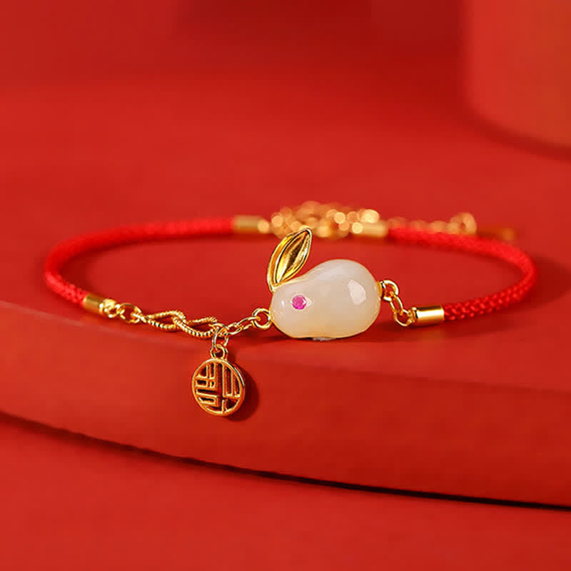 Bracelet porte-bonheur et bénédiction en jade blanc Hetian 17 cm + 5 cm