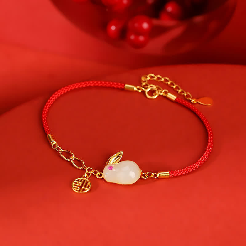 Bracelet porte-bonheur et bénédiction en jade blanc Hetian 17 cm + 5 cm