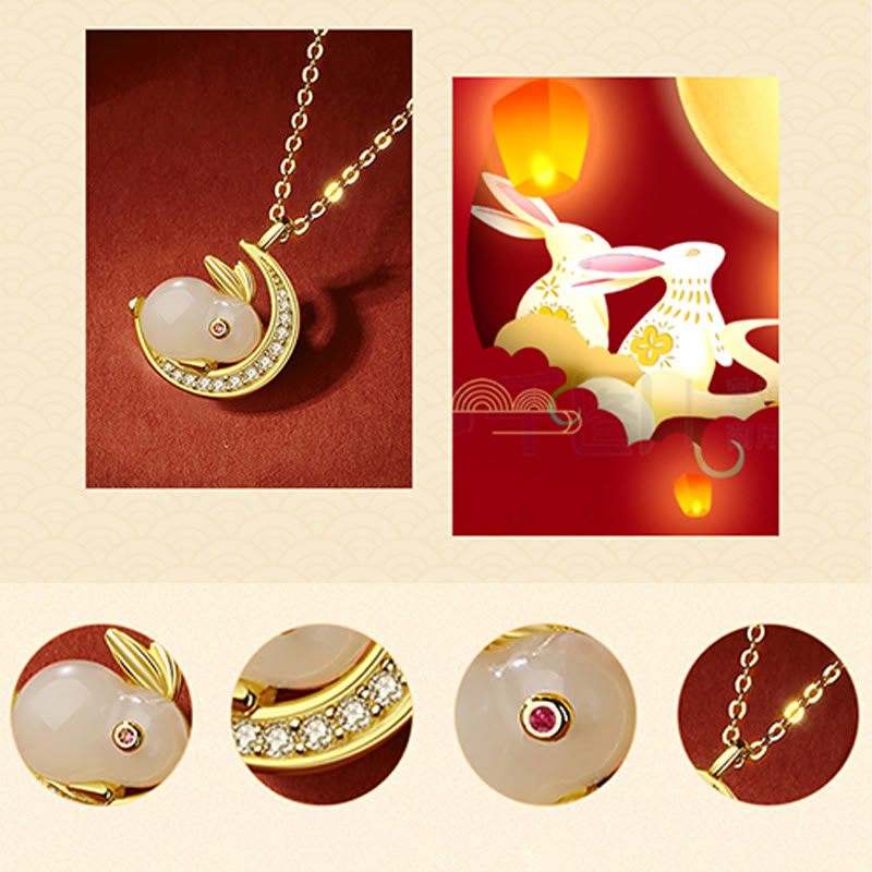 Collier croissant de lune en jade blanc Hetian