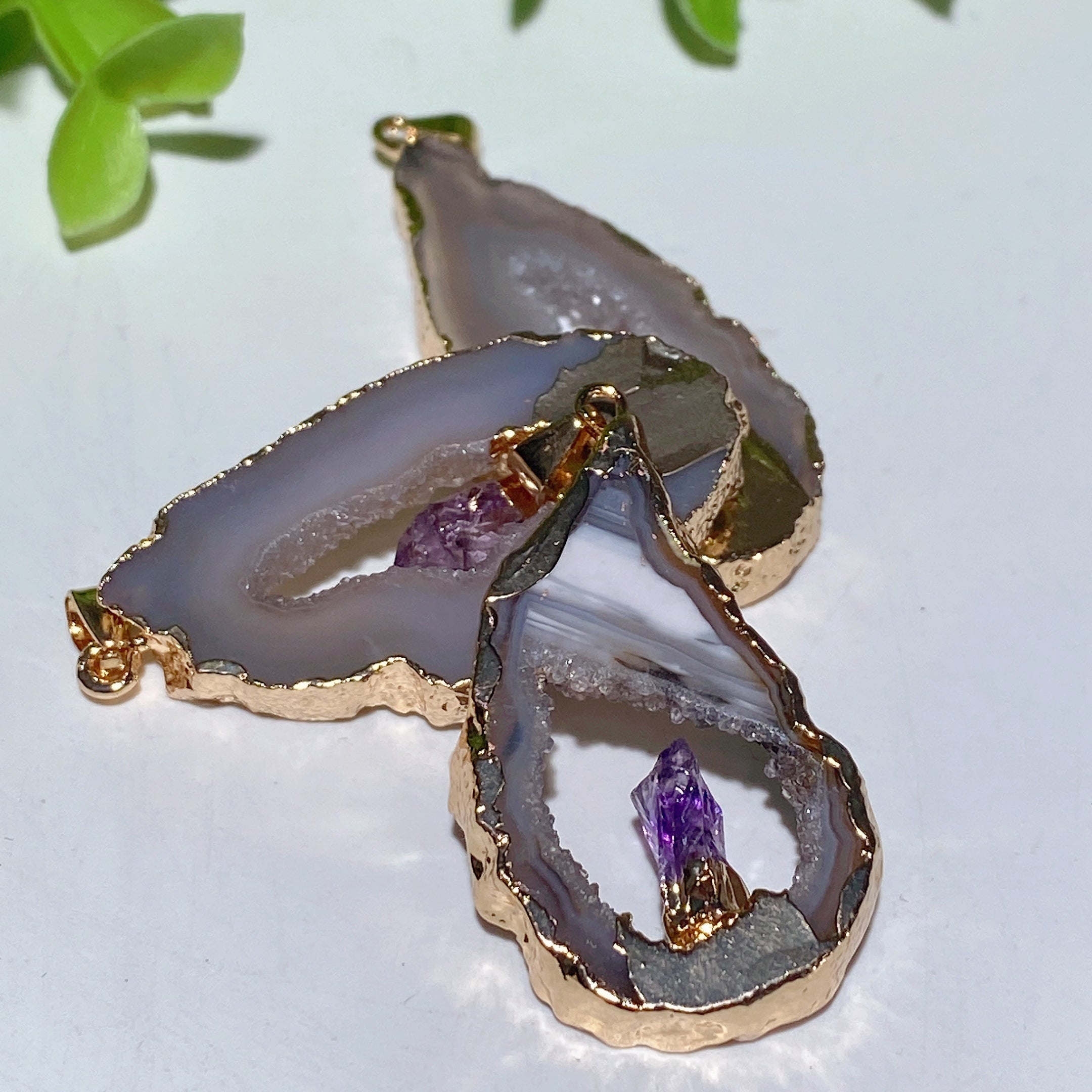 Irregular Shape Amethyst Pendant with Golden Rim 1.4-2.5in