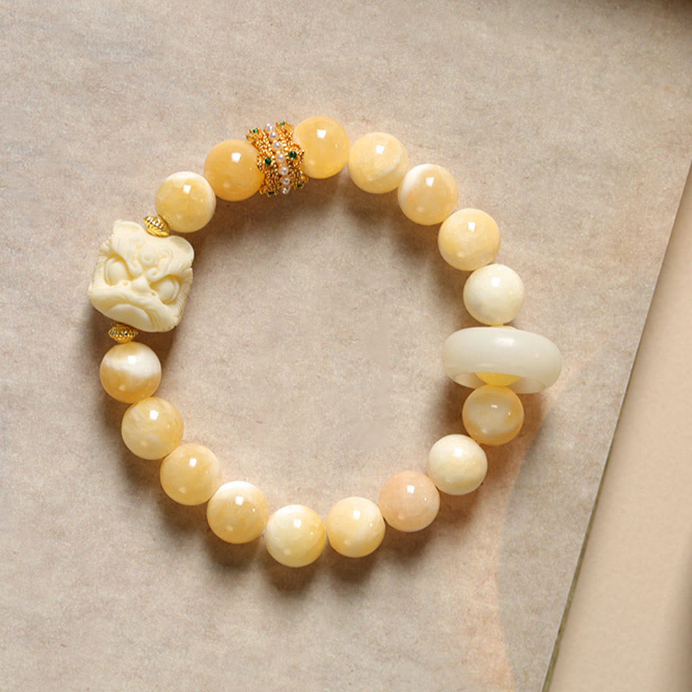 Bracelet en agate grise et ambre fruit ivoire pour la confiance