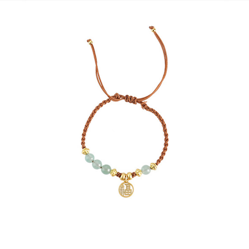 Bracelet en perles de jade avec le personnage Fu pour la prospérité et la chance