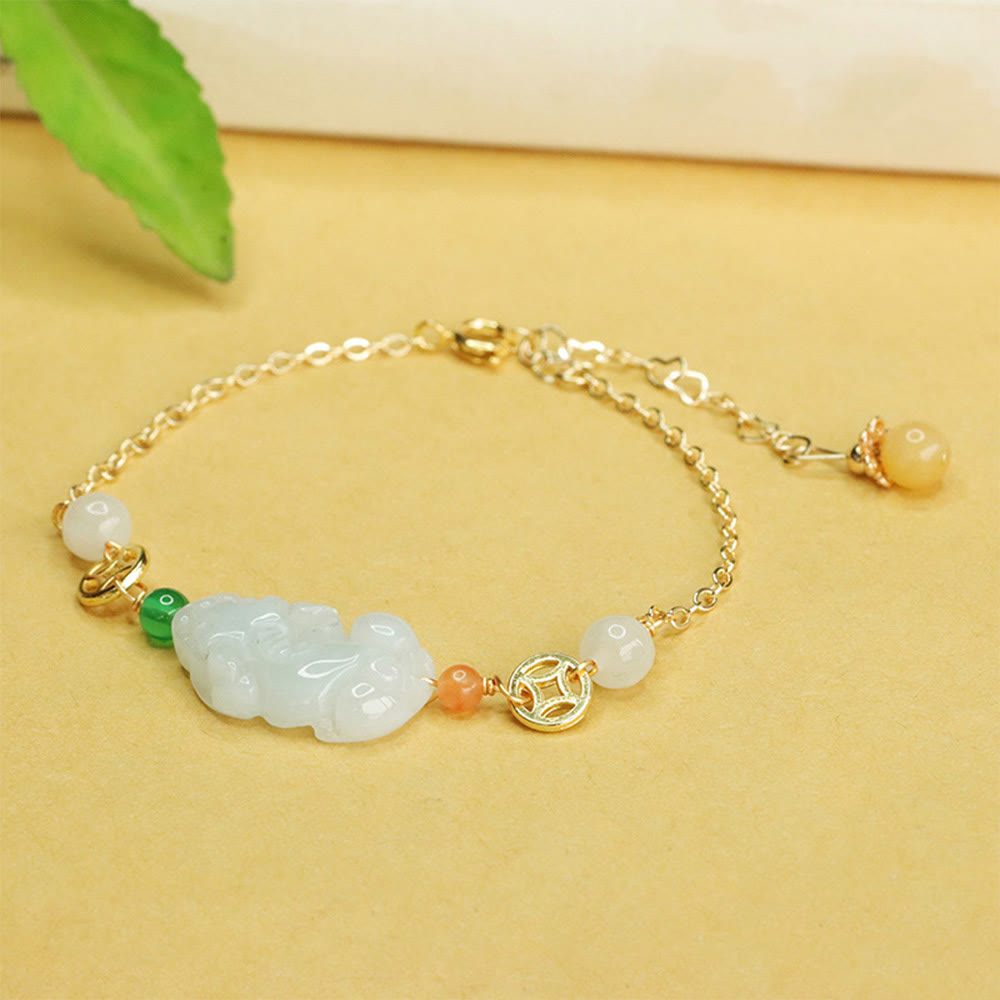 Bracelet PiXiu en jade et cuivre avec poignet réglable de 14 à 20 cm