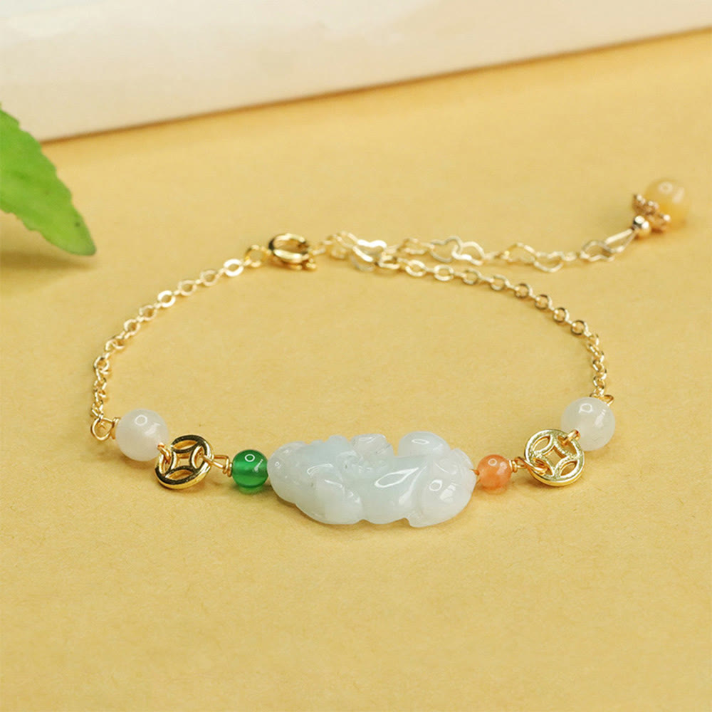 Bracelet PiXiu en jade et cuivre avec poignet réglable de 14 à 20 cm