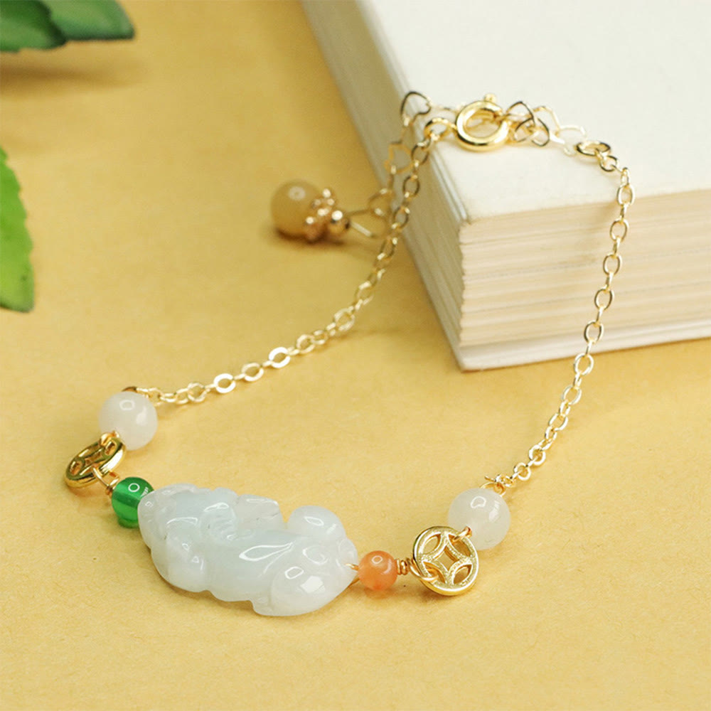 Bracelet PiXiu en jade et cuivre avec poignet réglable de 14 à 20 cm