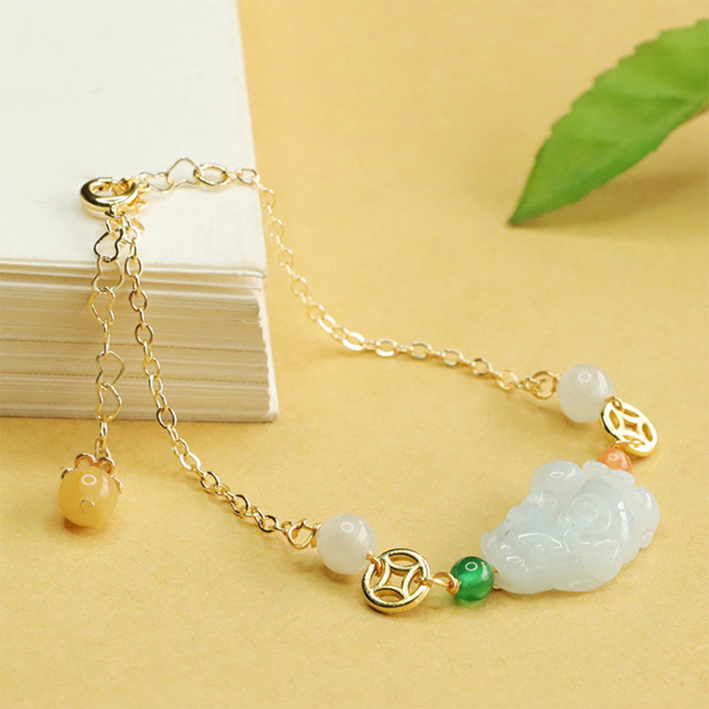 Bracelet PiXiu en jade et cuivre avec poignet réglable de 14 à 20 cm