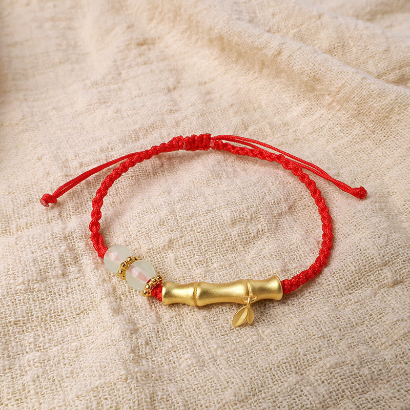 Bracelet Jade Luck Strength avec motif bambou et cordon rouge