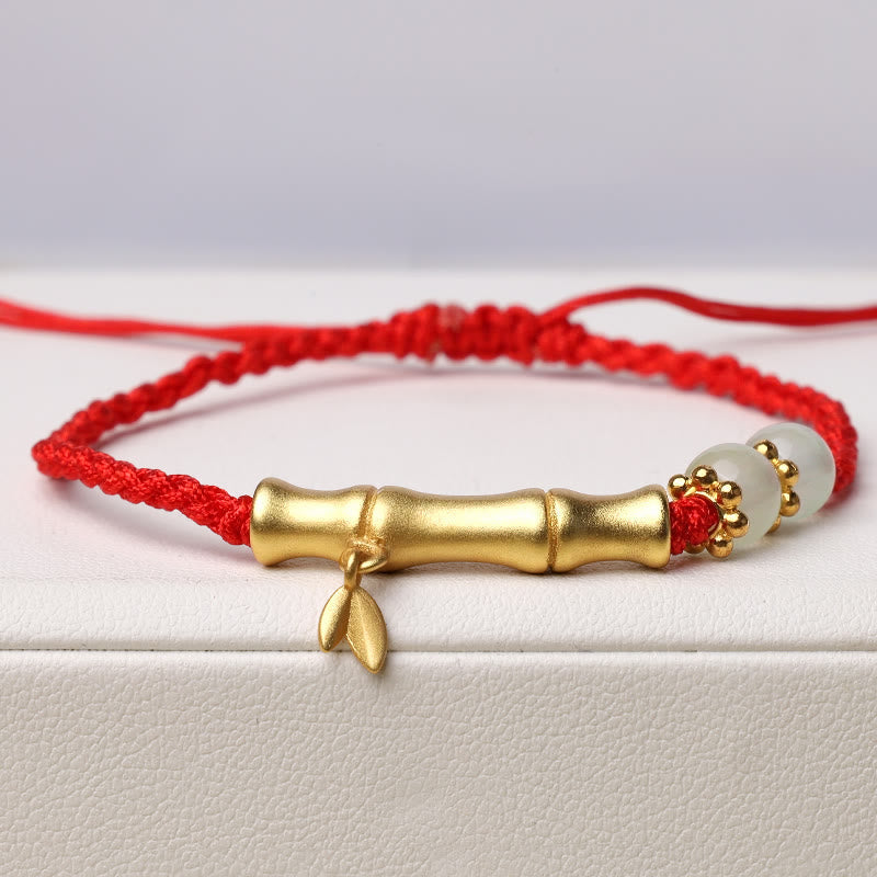 Bracelet Jade Luck Strength avec motif bambou et cordon rouge