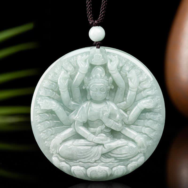 Collier en jade avec pendentif Kwan Yin aux mille mains pour la prospérité