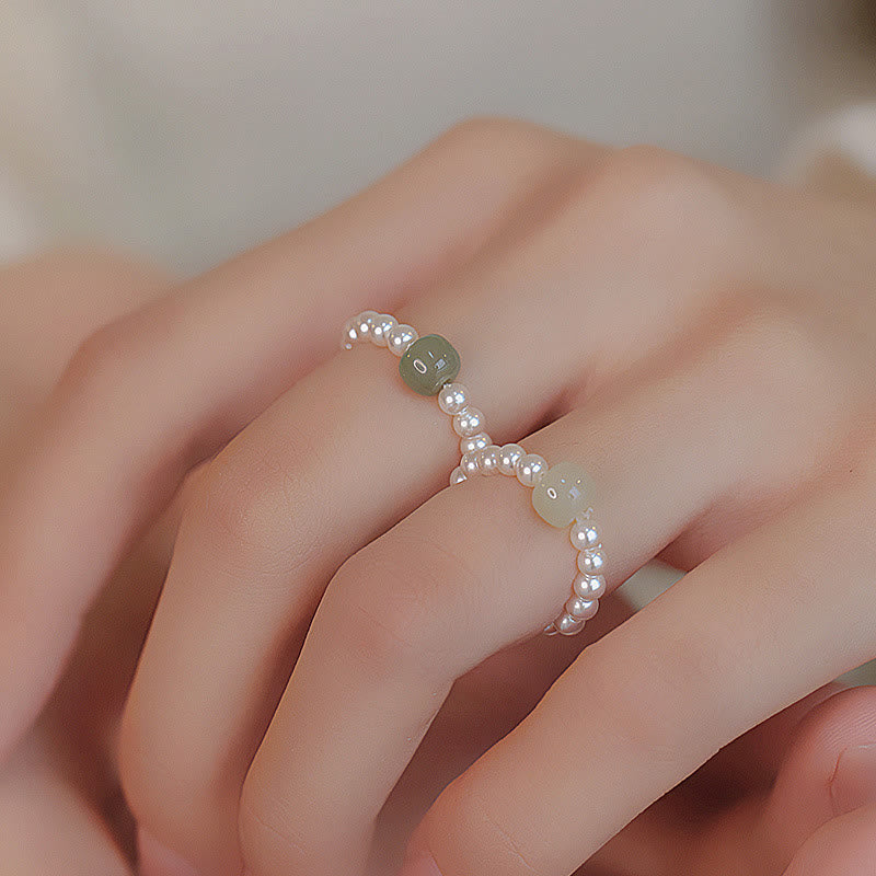 Bague porte-bonheur en perles de jade de 6 à 7 mm et perles de 3 mm