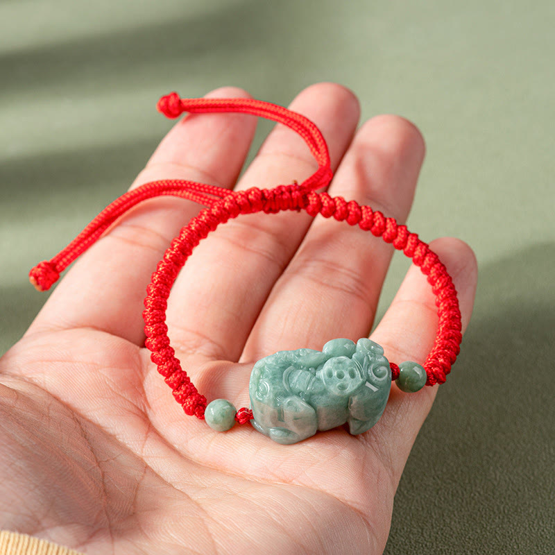 Bracelet de protection en jade Pi Xiu avec nœud King Kong, cordon rouge