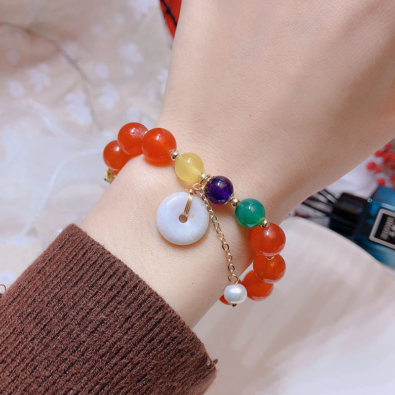 Bracelet de confiance avec boucle de paix en jade et agate rouge