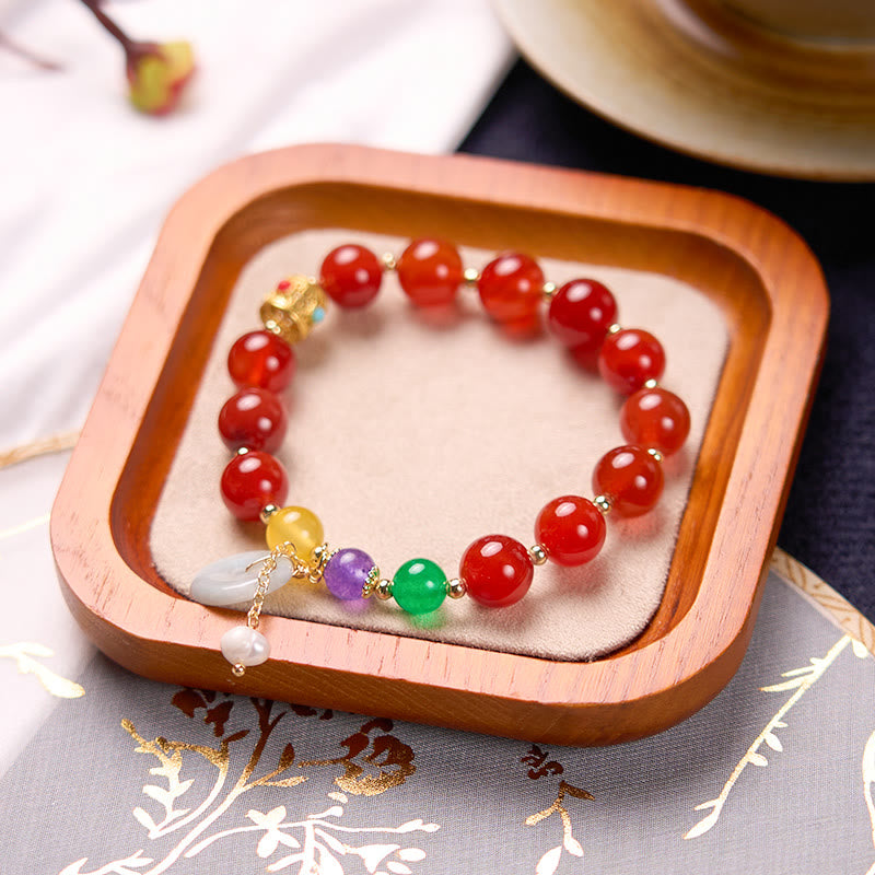 Bracelet de confiance avec boucle de paix en jade et agate rouge