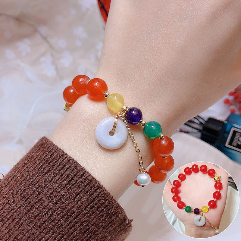 Bracelet de confiance avec boucle de paix en jade et agate rouge