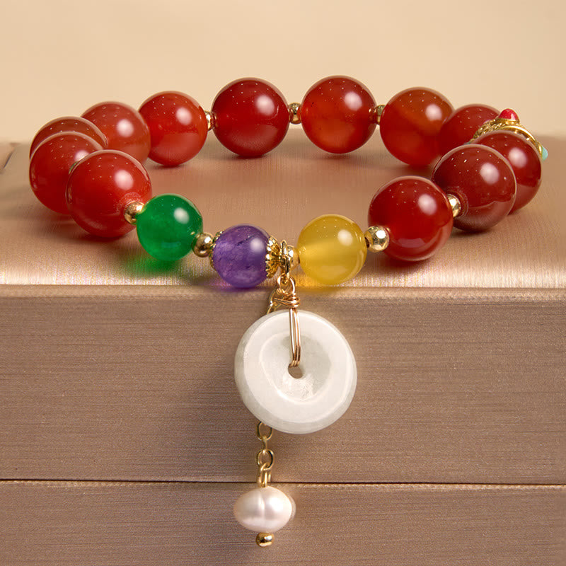 Bracelet de confiance avec boucle de paix en jade et agate rouge