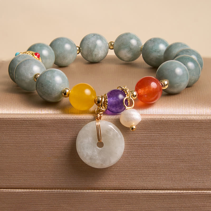 Bracelet de confiance avec boucle de paix en jade et agate rouge