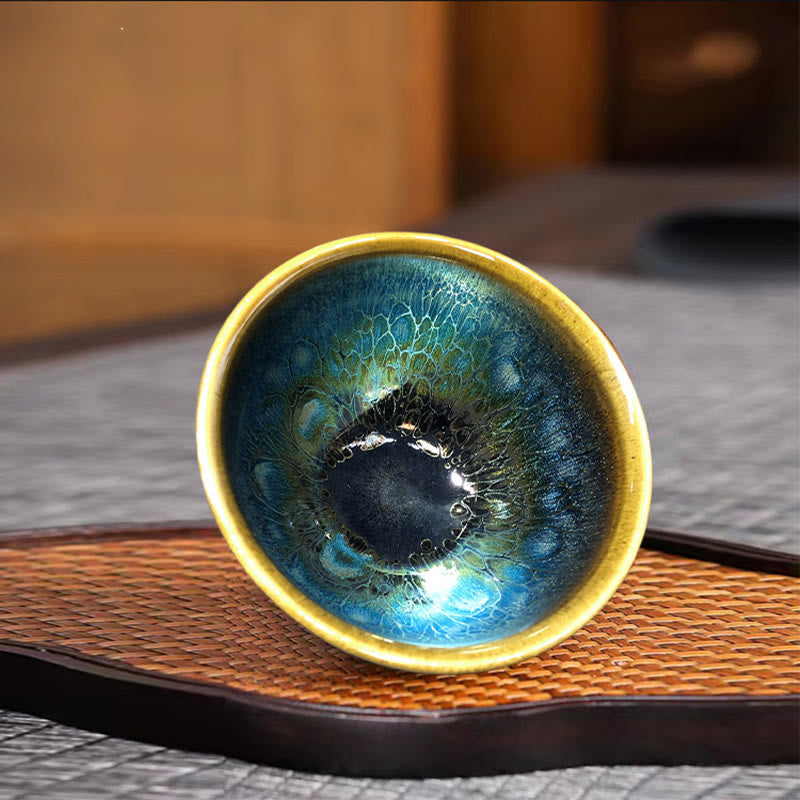 Tasse à thé en céramique Jianzhan 9,5 cm émaillée bleue faite à la main