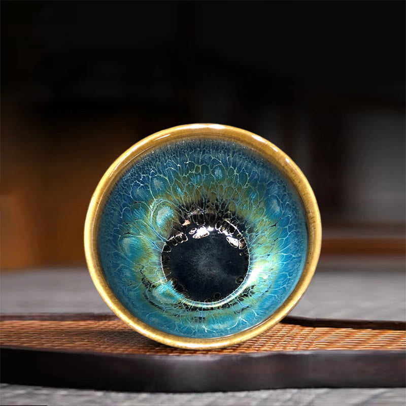 Tasse à thé en céramique Jianzhan 9,5 cm émaillée bleue faite à la main