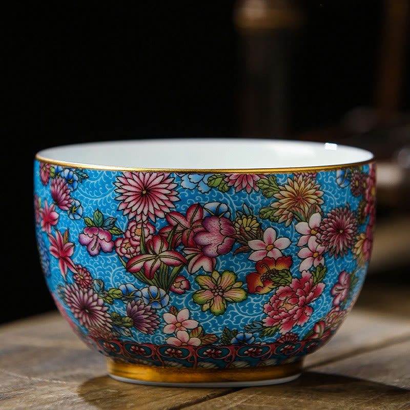 Tasse à thé en porcelaine Jingdezhen avec fleurs colorées 8 cm Décor zen