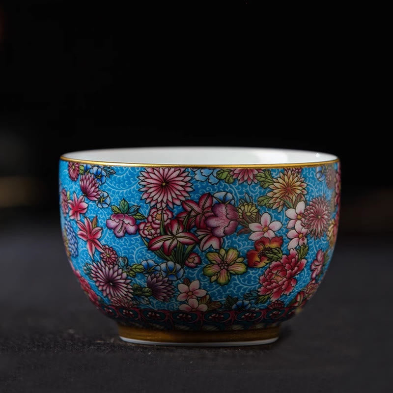 Tasse à thé en porcelaine Jingdezhen avec fleurs colorées 8 cm Décor zen