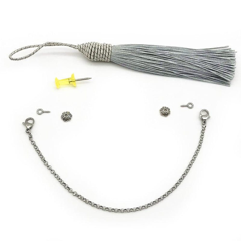 Gray decorative tassel with metallic chain for Kalimba Thumb Piano accessories