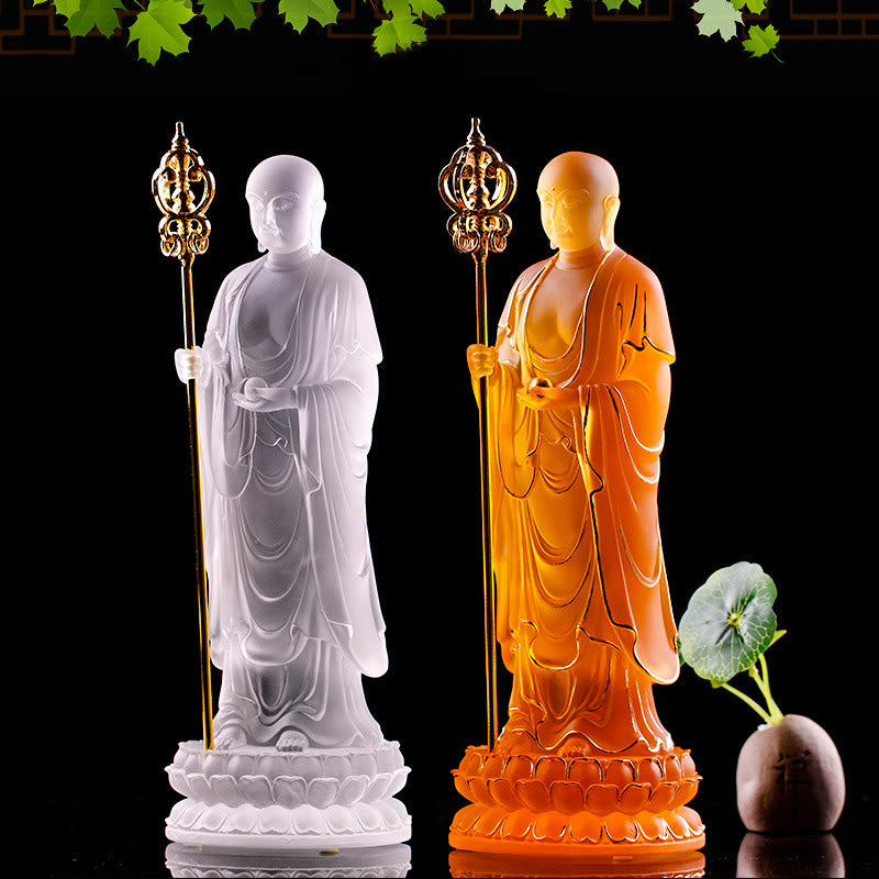 Statue de Bouddha en cristal Ksitigarbha Liuli 8" Art de méditation
