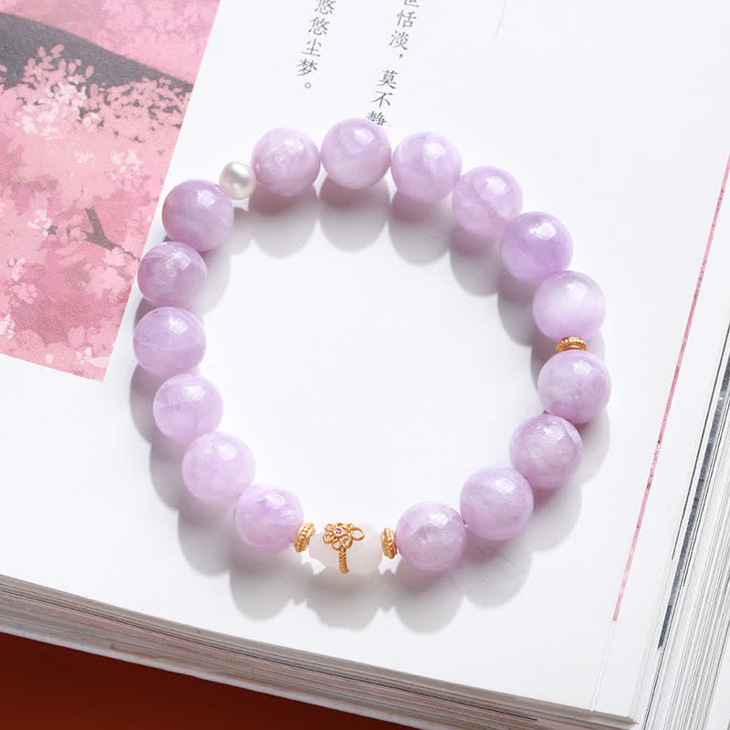 Bracelet de croissance spirituelle en kunzite et jade blanc Hetian