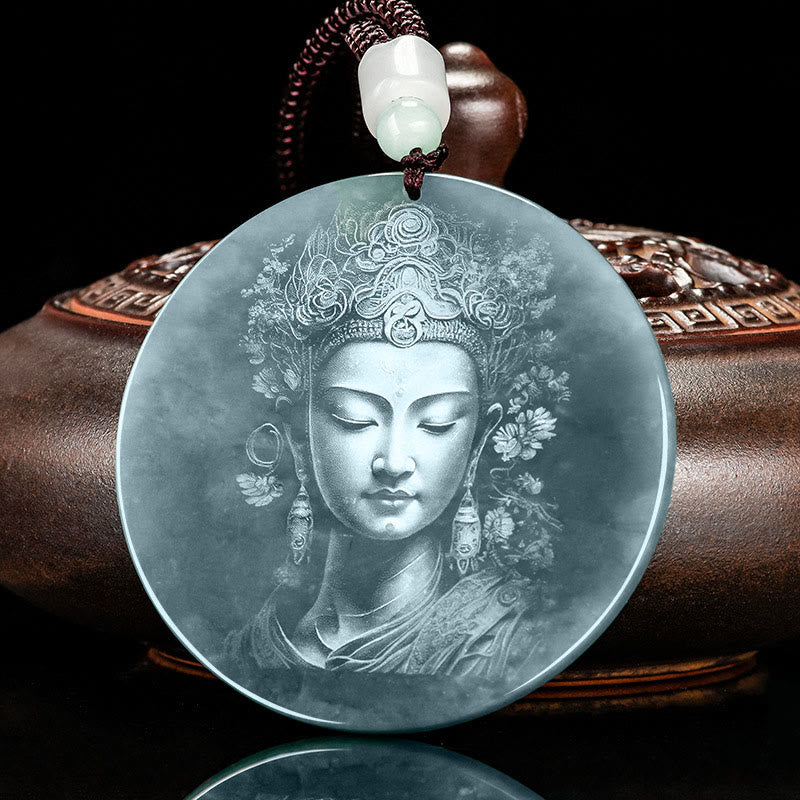 Collier Kwan Yin Jade 70cm | Pendentif d'abondance d'Avalokitesvara