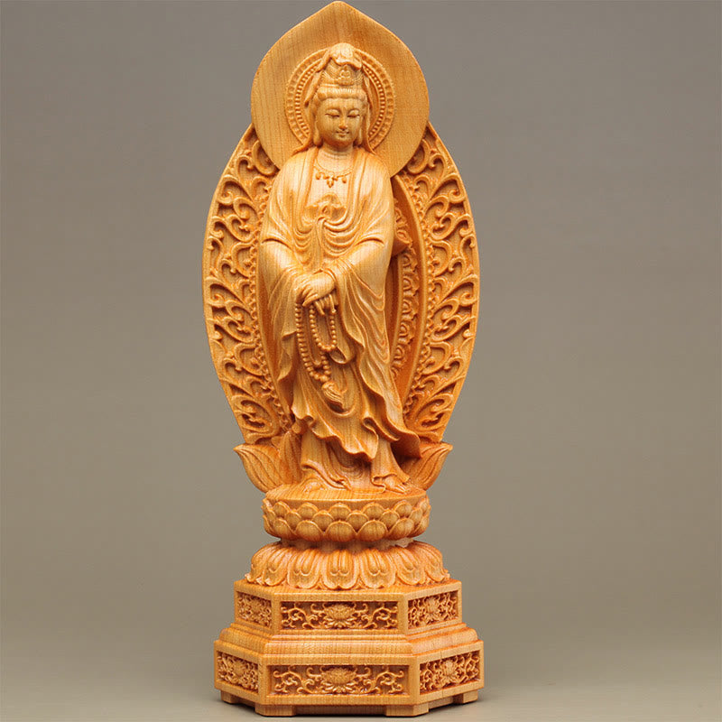 Statue en bois de Kwan Yin | Thuja Sutchuenensis 20,5 cm Décor de prospérité