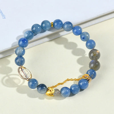 Bracelet de communication croissant de lune en cyanite et labradorite