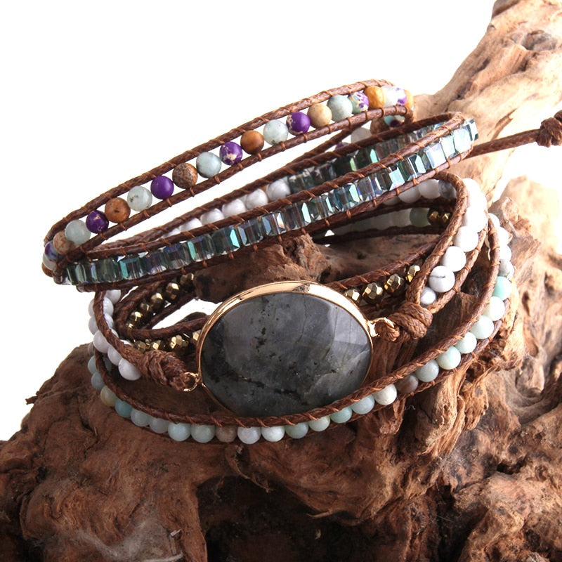 Bracelet wrap d'énergie cosmique en labradorite