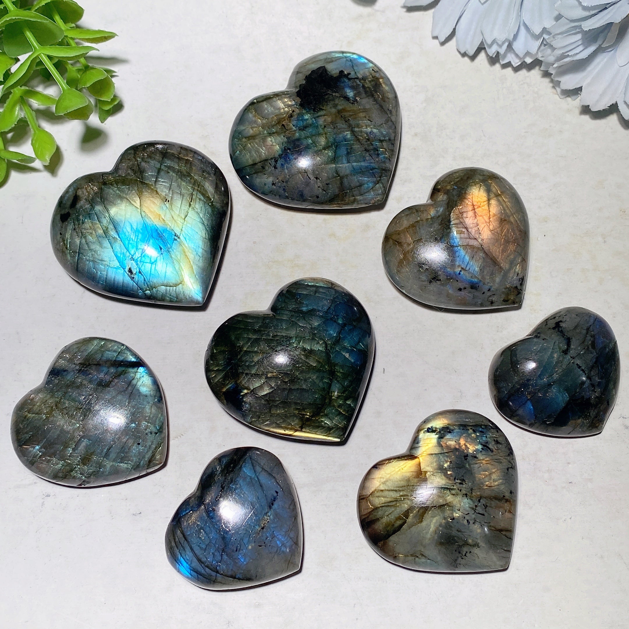 Sculptures en cristal de cœur en labradorite de 1,8 à 2,0 pouces de guérison