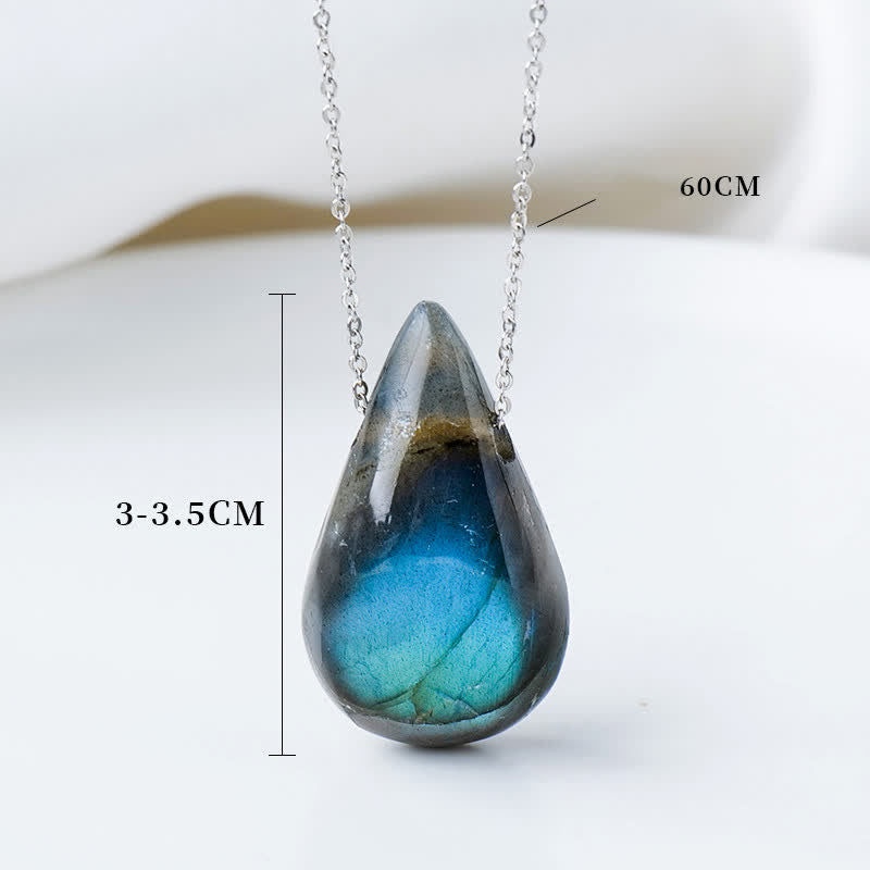 Collier pendentif de guérison en forme de goutte d'eau en labradorite 3 cm