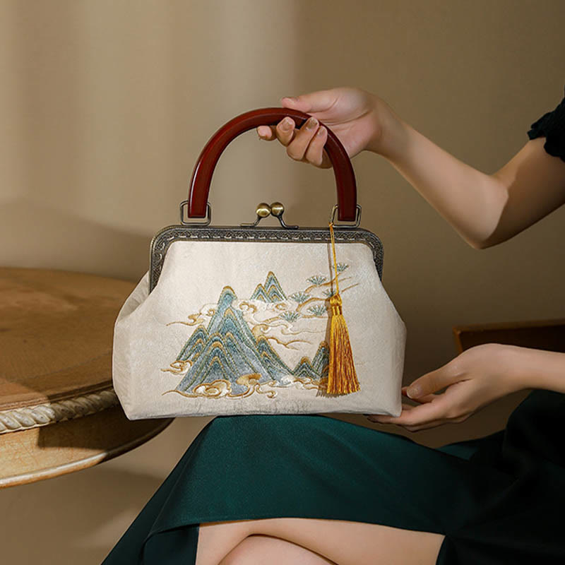 Sac à main en jacquard à motif paysage | Accessoire spirituel