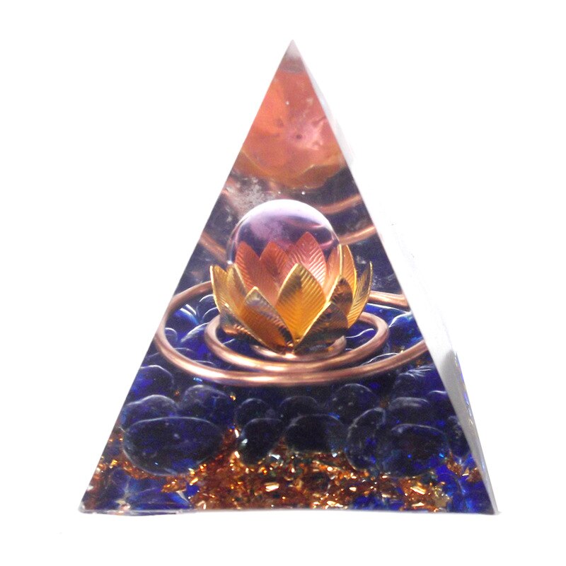 Pyramide de lotus en orgonite lapis-lazuli