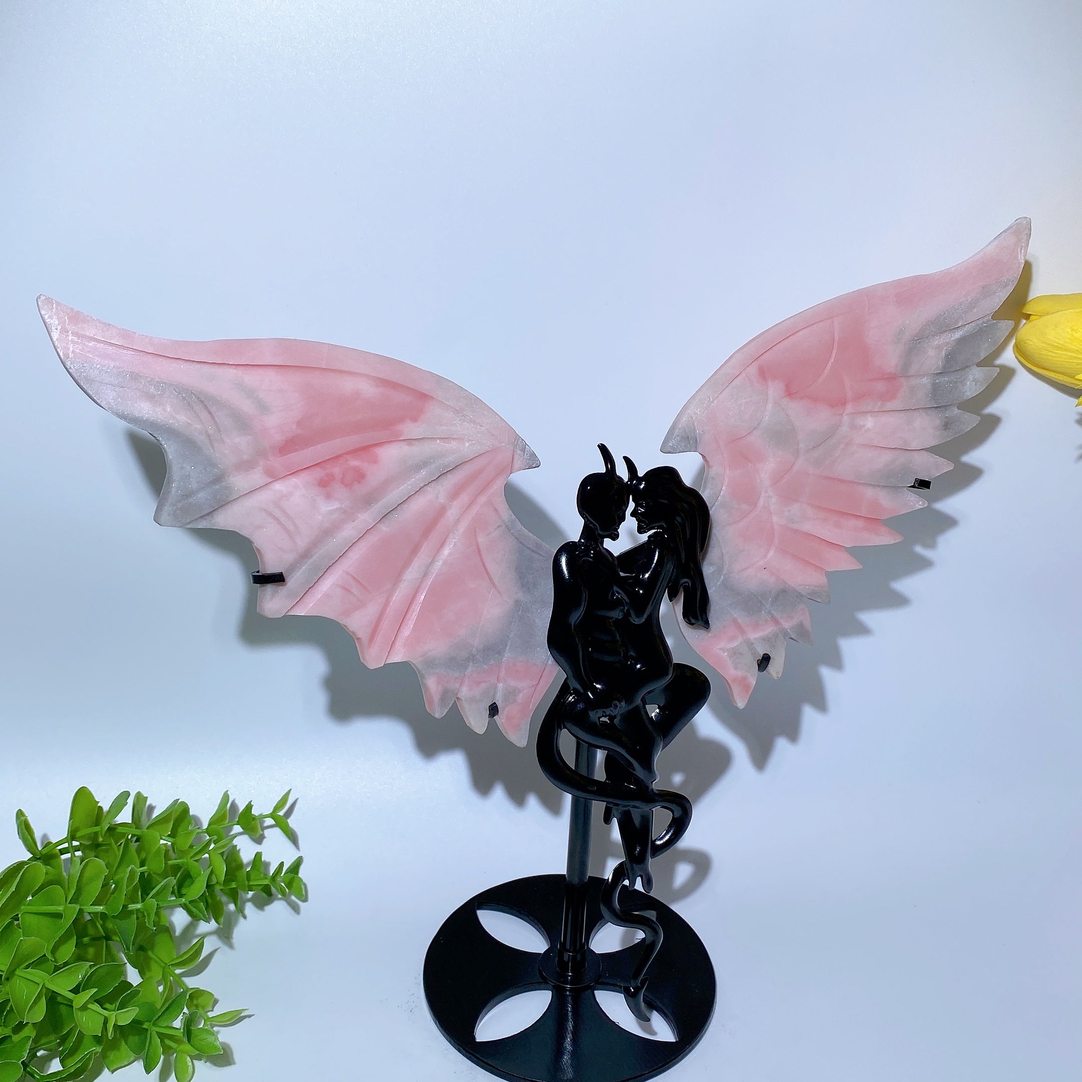 Grandes sculptures d'ailes de couple de diable en cristal 25-30 cm