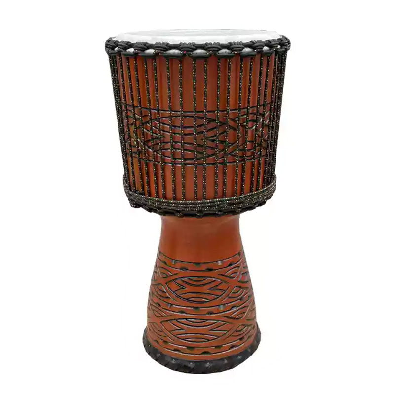 Large Djembe African Drum 10 to 15 Inch with carved wood and woven rope details