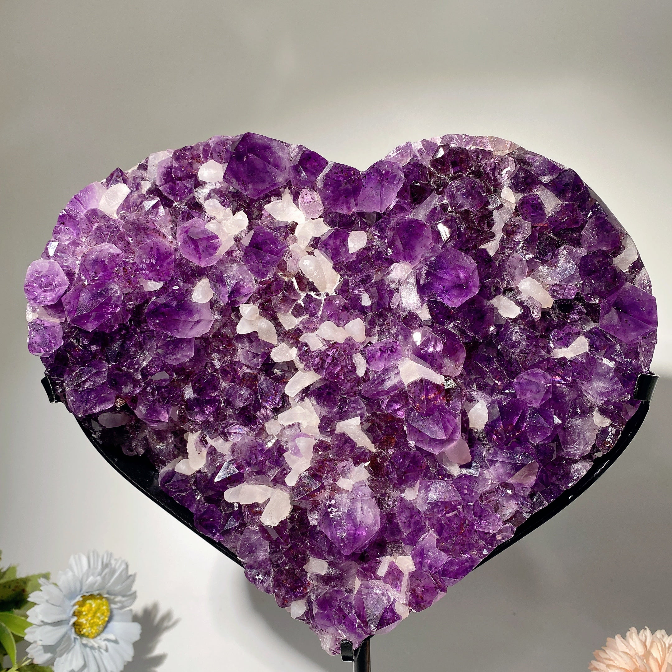 Large Heart-Shaped Amethyst Calcite Crystal Cluster 23cm