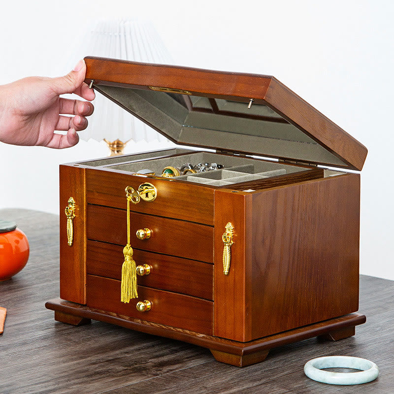 Grande boîte à bijoux vintage en bois avec miroir | Sons de guérison