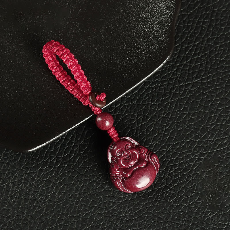 Collier pendentif Bouddha rieur en cinabre avec breloque de bénédiction