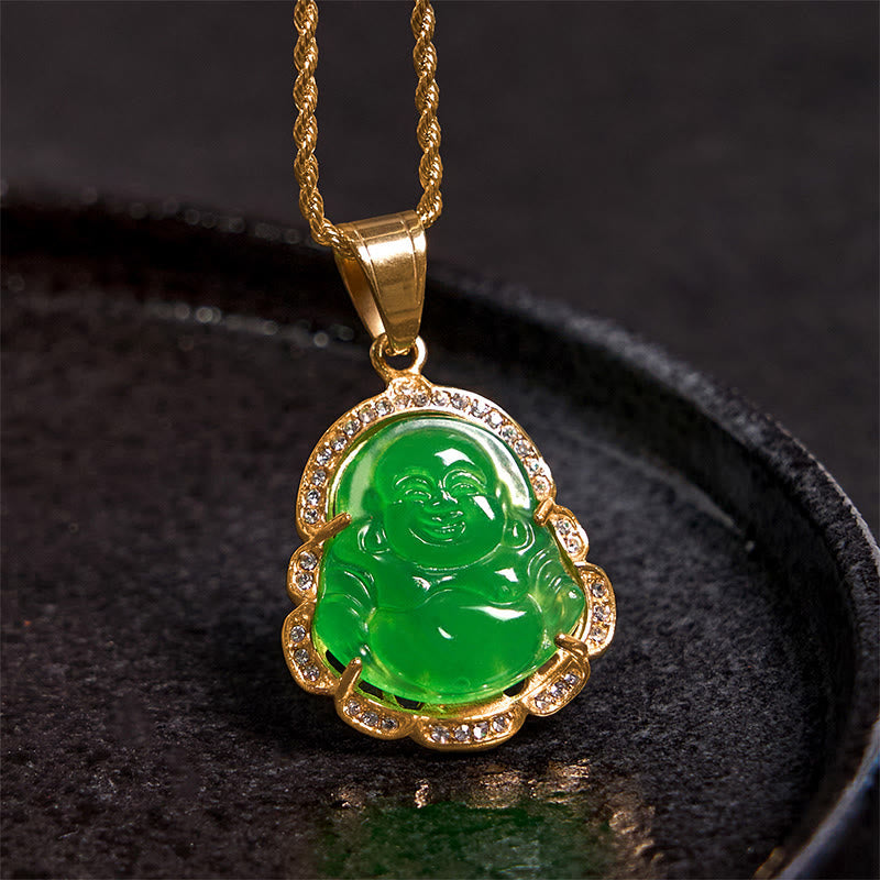 Collier de prospérité en jade Feng Shui Bouddha rieur