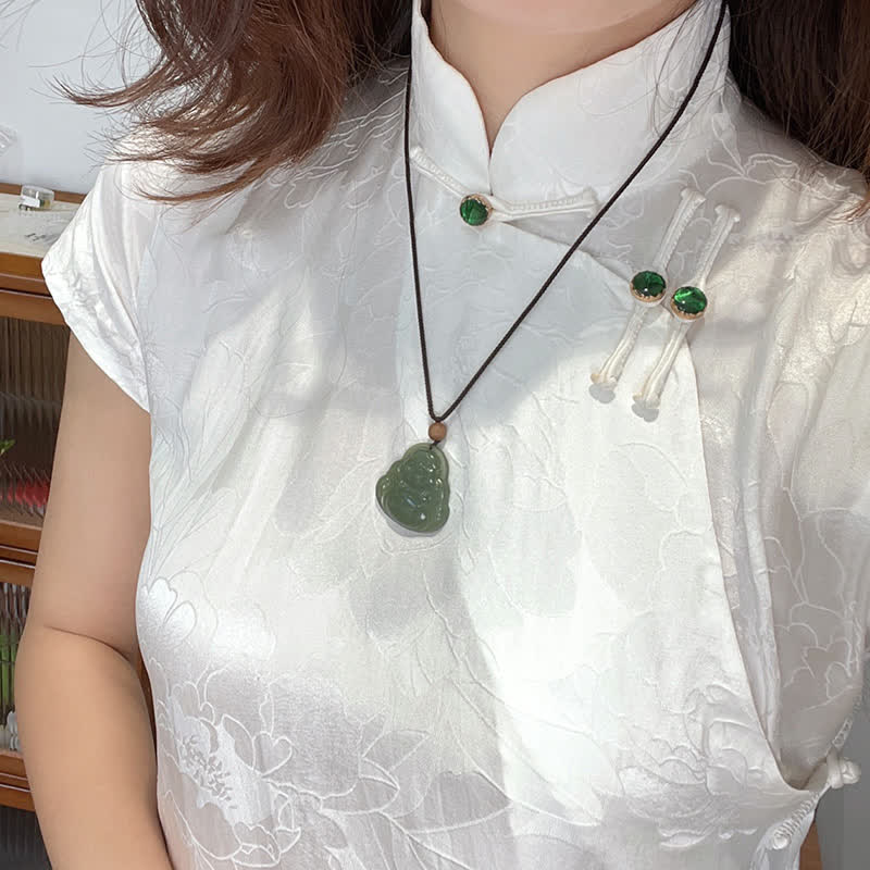 Collier de guérison en jade Hetian Bouddha rieur, pendentif de 70 cm