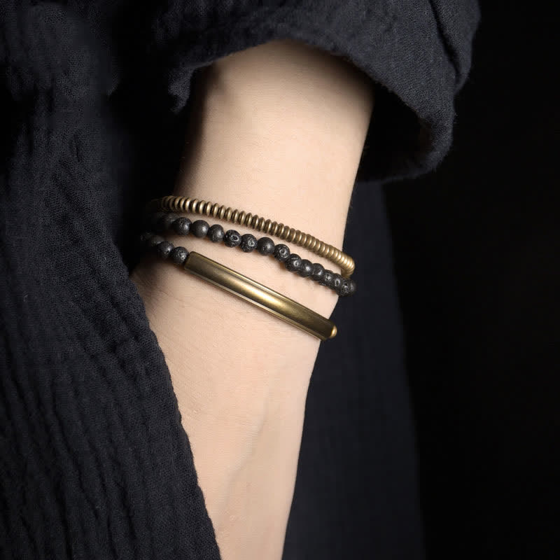 Bracelet de soutien spirituel unisexe en cuivre et pierre de lave