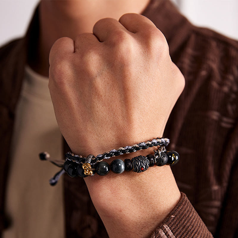 Bracelet œil de tigre en pierre de lave 10 mm, bijou de guérison fait main