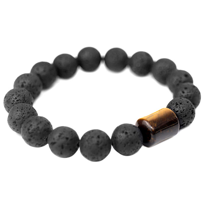Bracelet de guérison en pierre de lave et œil de tigre 18 cm pour l'équilibre