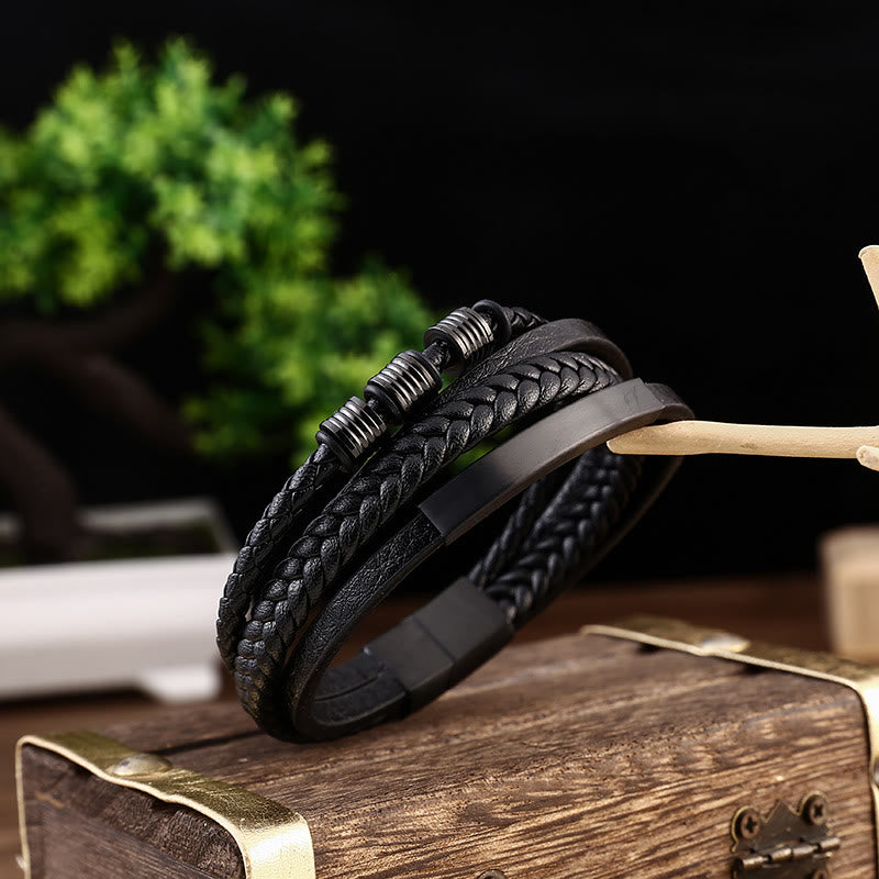 Bracelet d'équilibre en cuir et acier titane avec boucle magnétique