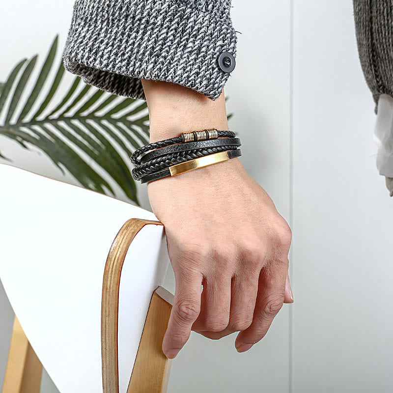 Bracelet d'équilibre en cuir et acier titane avec boucle magnétique