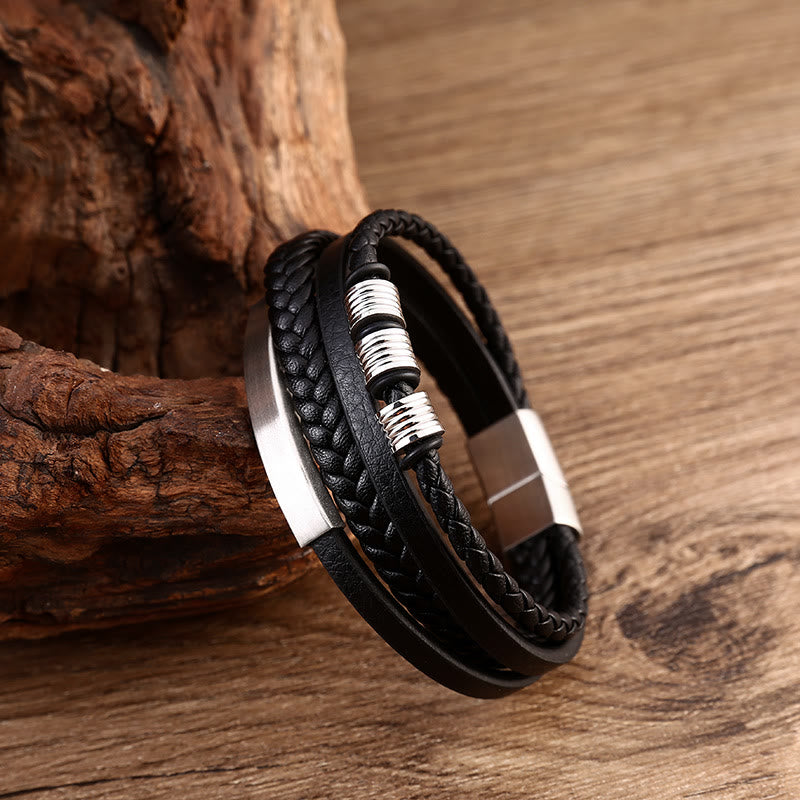 Bracelet d'équilibre en cuir et acier titane avec boucle magnétique