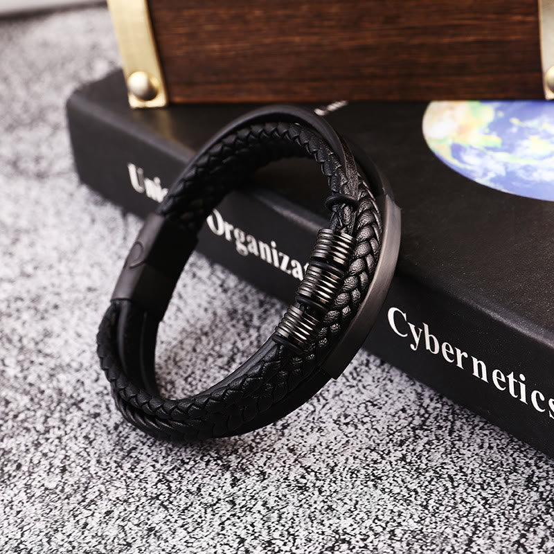 Bracelet d'équilibre en cuir et acier titane avec boucle magnétique